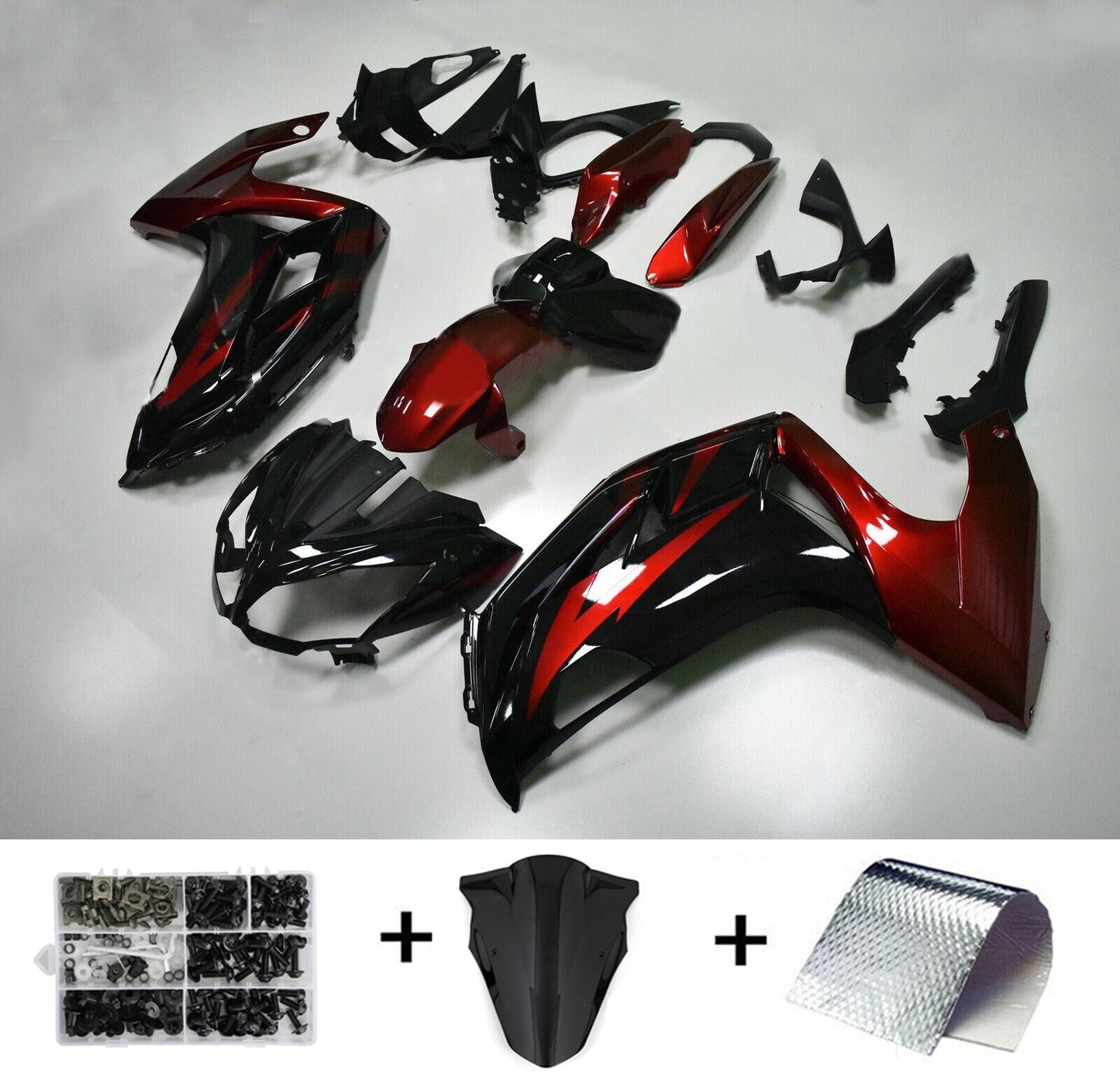 Amotopart 2012-2016 Kawasaki Ninja 650 EX650 Kit de carénage rouge et noir