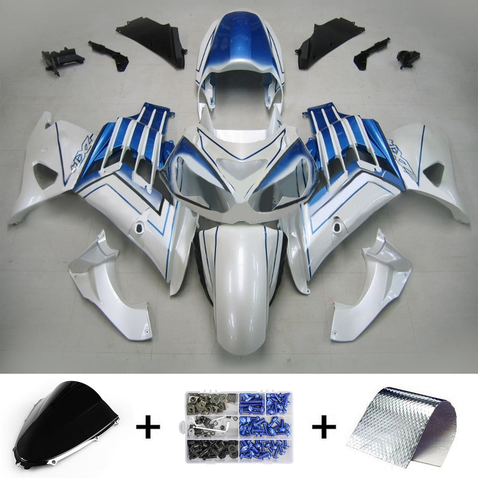 Amotopart Kawasaki 2012-2021 ZX14R Kit de carénage blanc bleu