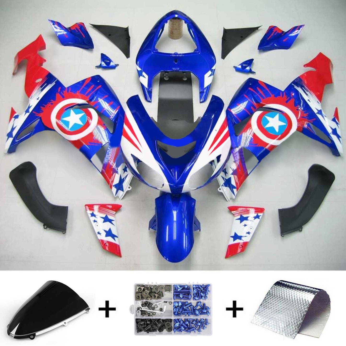 Amotopart Kawasaki ZX10R 2006-2007 Blaues Rotverkleidungskit