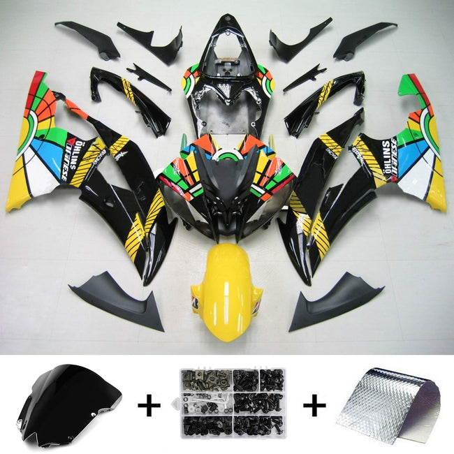 Amotopart Yamaha 2008-2016 YZF 600 R6 Schwarzes Gelbverkleidungskit