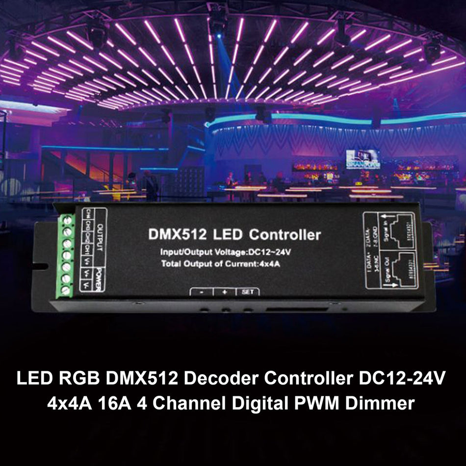 LED RGB DMX512 Decoder Controller DC12-24V 4x4A 16A 4 Kanal Digital PWM Dimmer