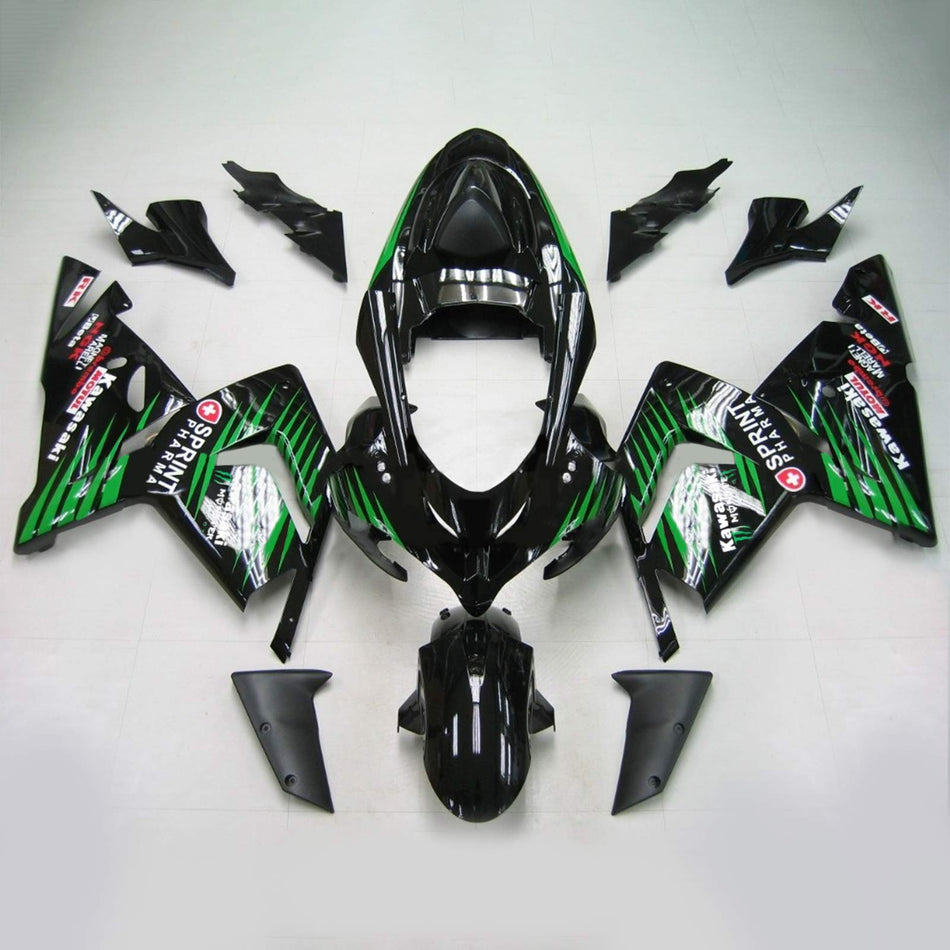Amotopart Kawasaki 2004-2005 ZX10R Kit de carénage noir mélange vert