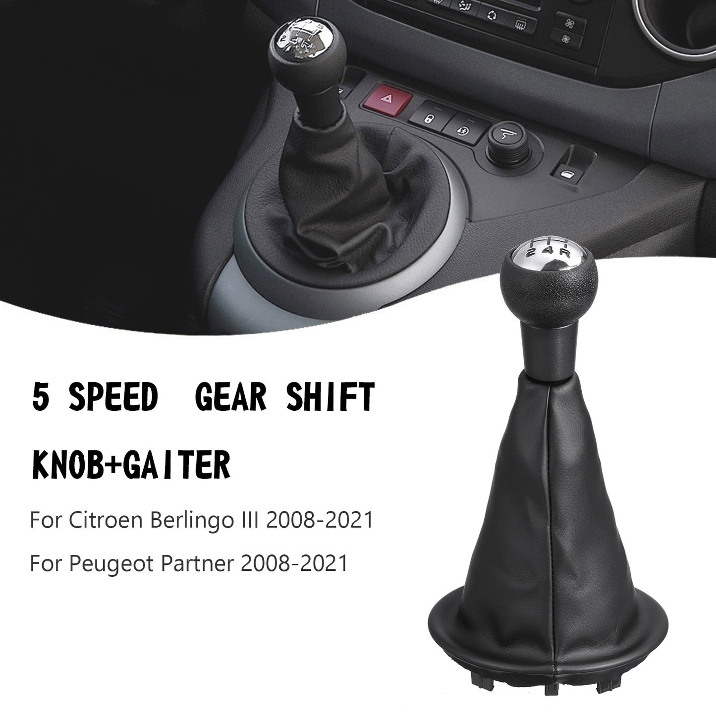 5 Speed Shift Knob Gear Stange & Gamper Fit Peugeot Partner Citroen Berlingo III