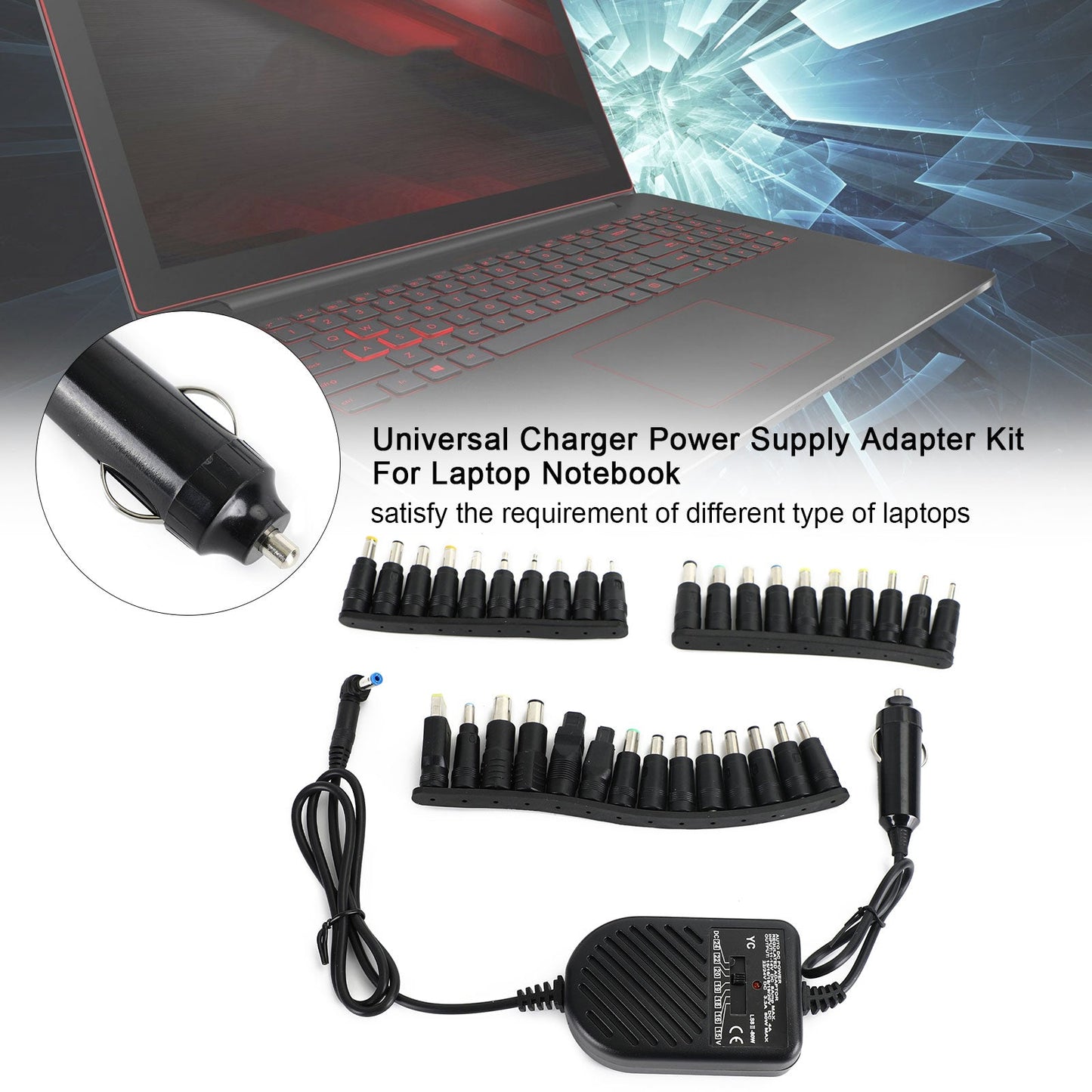 Car Laptop Notebook 12V 80W Univ Power Supply avec Universal 34 Tips 12V 80W