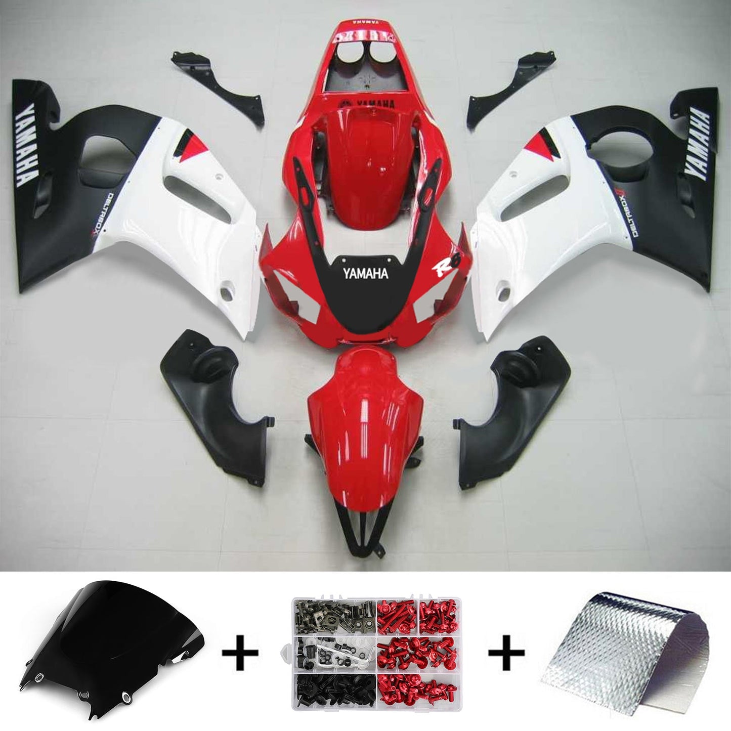 Amotopart Yamaha 1998-2002 YZF 600 R6 Kit de carénage rouge blanc noir