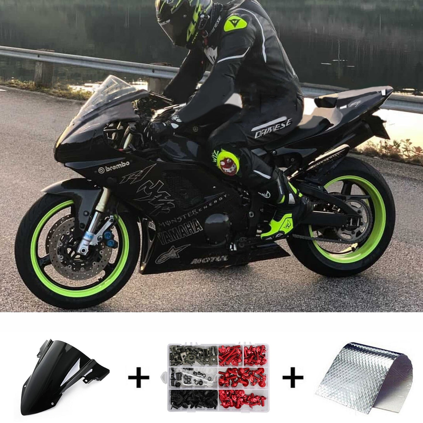 Amotopart Yamaha 2000-2001 YZF 1000 R1 Schwarz mit Logosverkaufskit