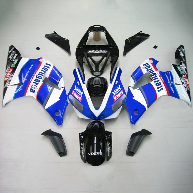 Amotopart 2000-2001 Yamaha YZF 1000 R1 Blue & White Fairing Kit