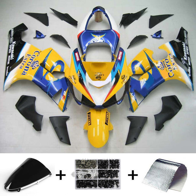 Amotopart Kawasaki 2005-2006 ZX6R 636 Yellow Blue Fairing Kit