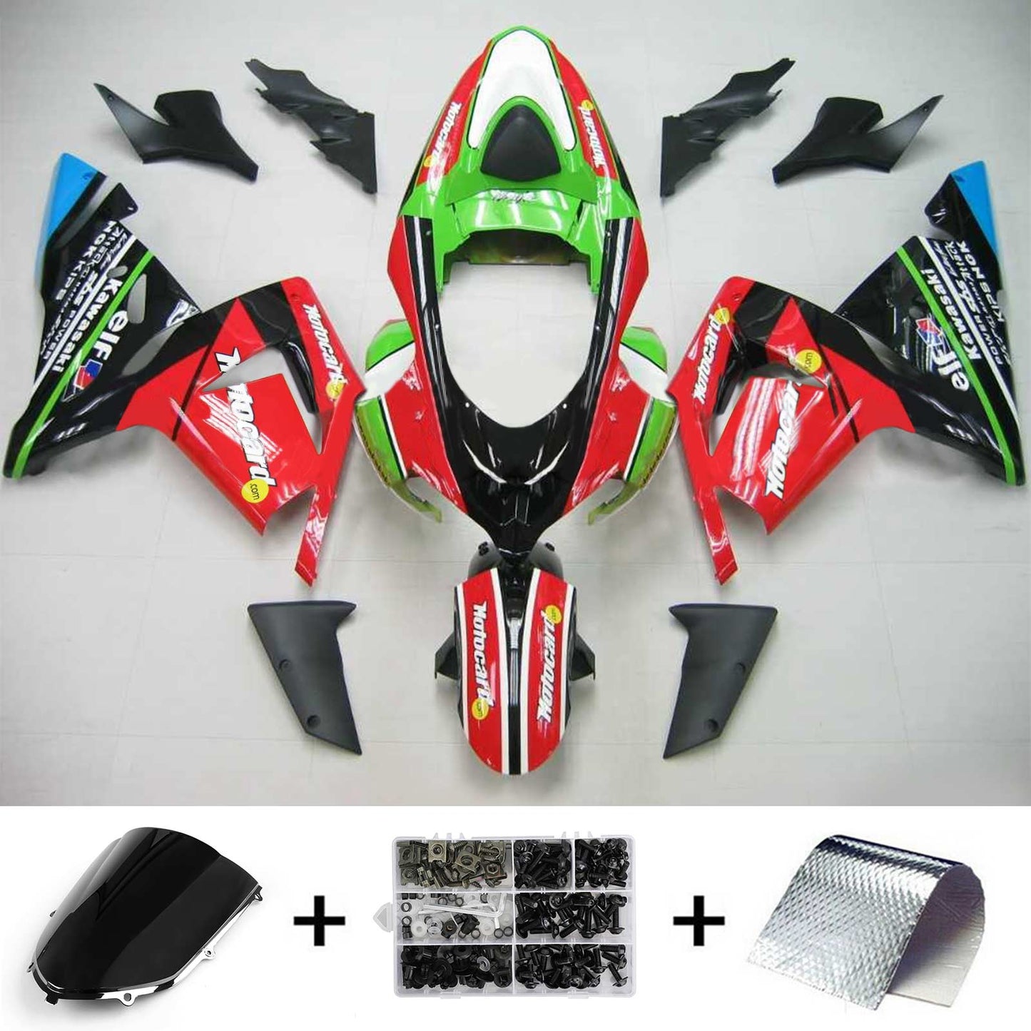 Amotopart Kawasaki 2004-2005 ZX10R Red Green Fearing Kit