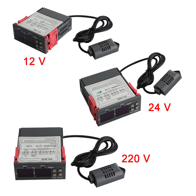 STC-3028 Digitaler Temperatur- und Luftfeuchtigkeitsregler mit zwei Displays, Thermostat + Sonde