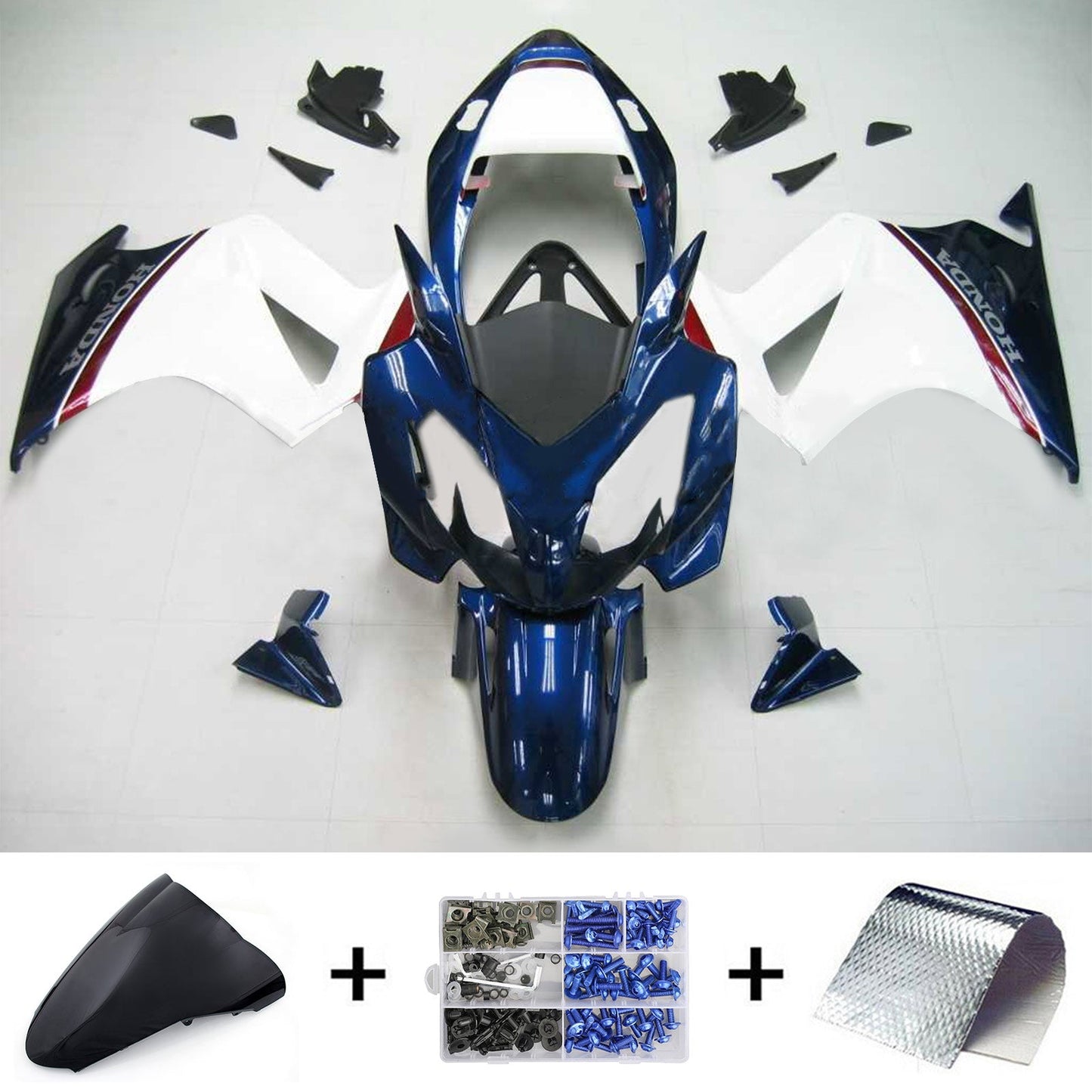 Amotopart 2002-2012 Honda VFR800 Kit de télécopie bleu et blanc brillant