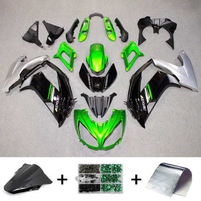 Amotopart 2012-2016 Kawasaki Ninja 650 Green Sliver Black Fearing Kit