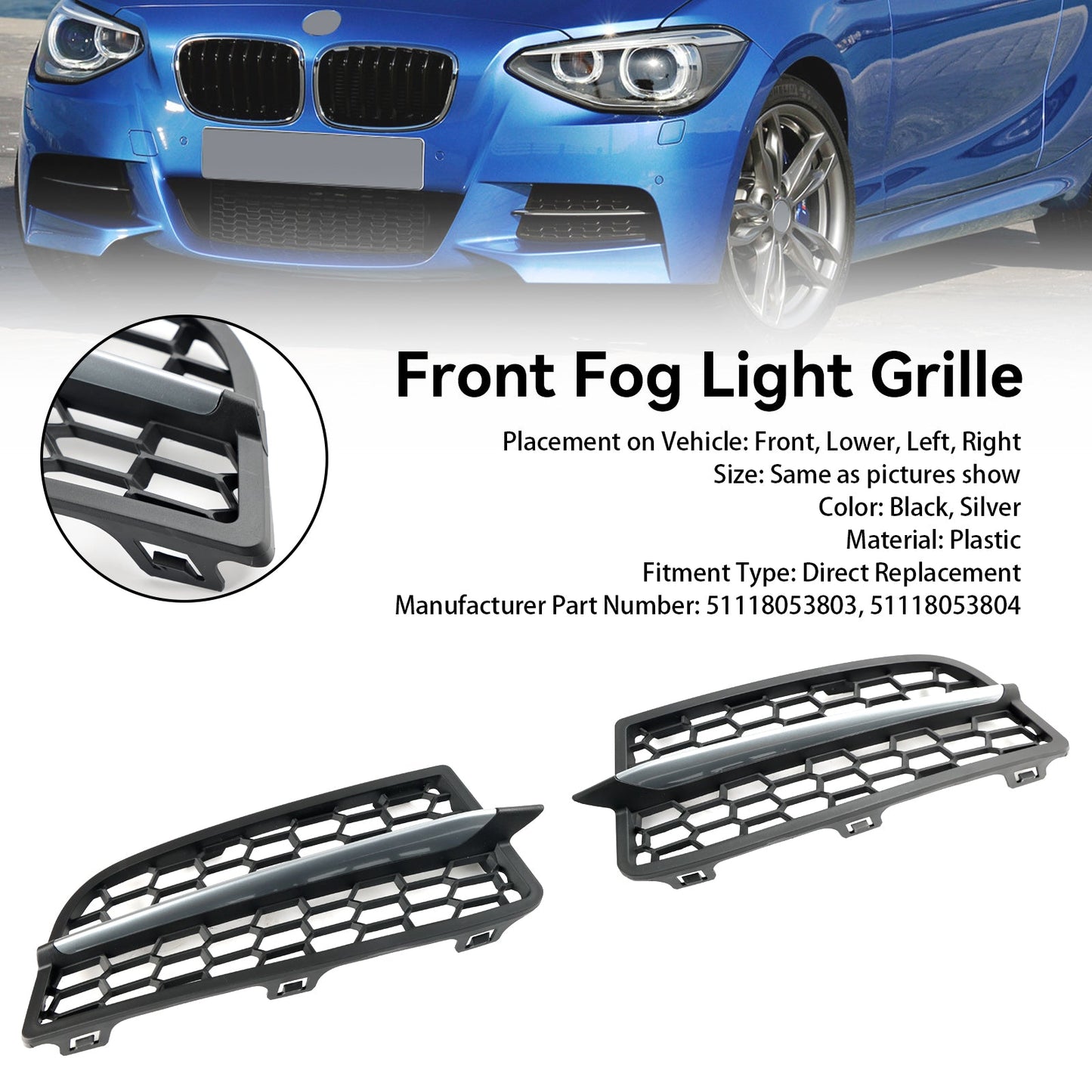 2 Stück Frontstoßstangen-Nebelscheinwerfer-Abdeckung, Lünette, Grill, passend für BMW F20 F21 2011–2015