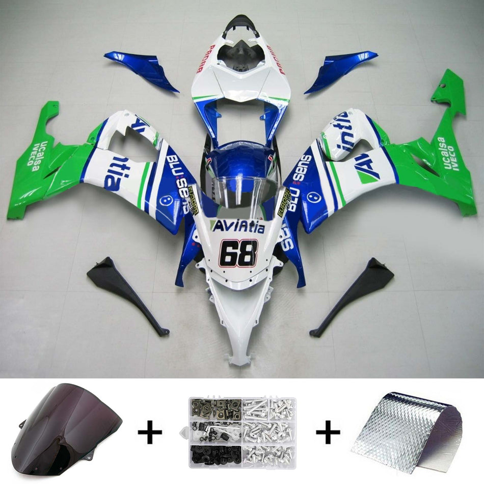 Amotopart Kawasaki ZX10R 2008-2010 Kit carénage vert blanc