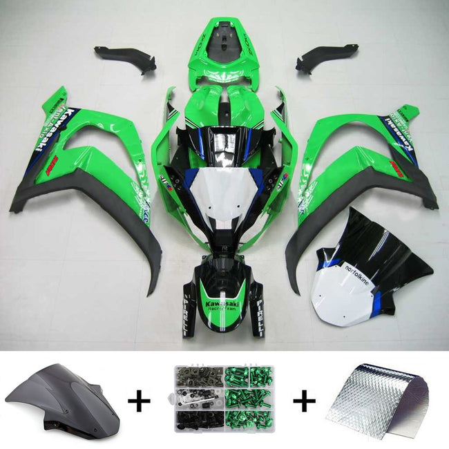 Amotopart Kawasaki ZX10R 2011-2015 Kit de carénage noir vert
