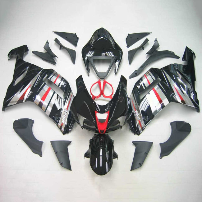 Amotopart Kawasaki 2007-2008 ZX6R 636 Black Sliver Red Fearing Kit