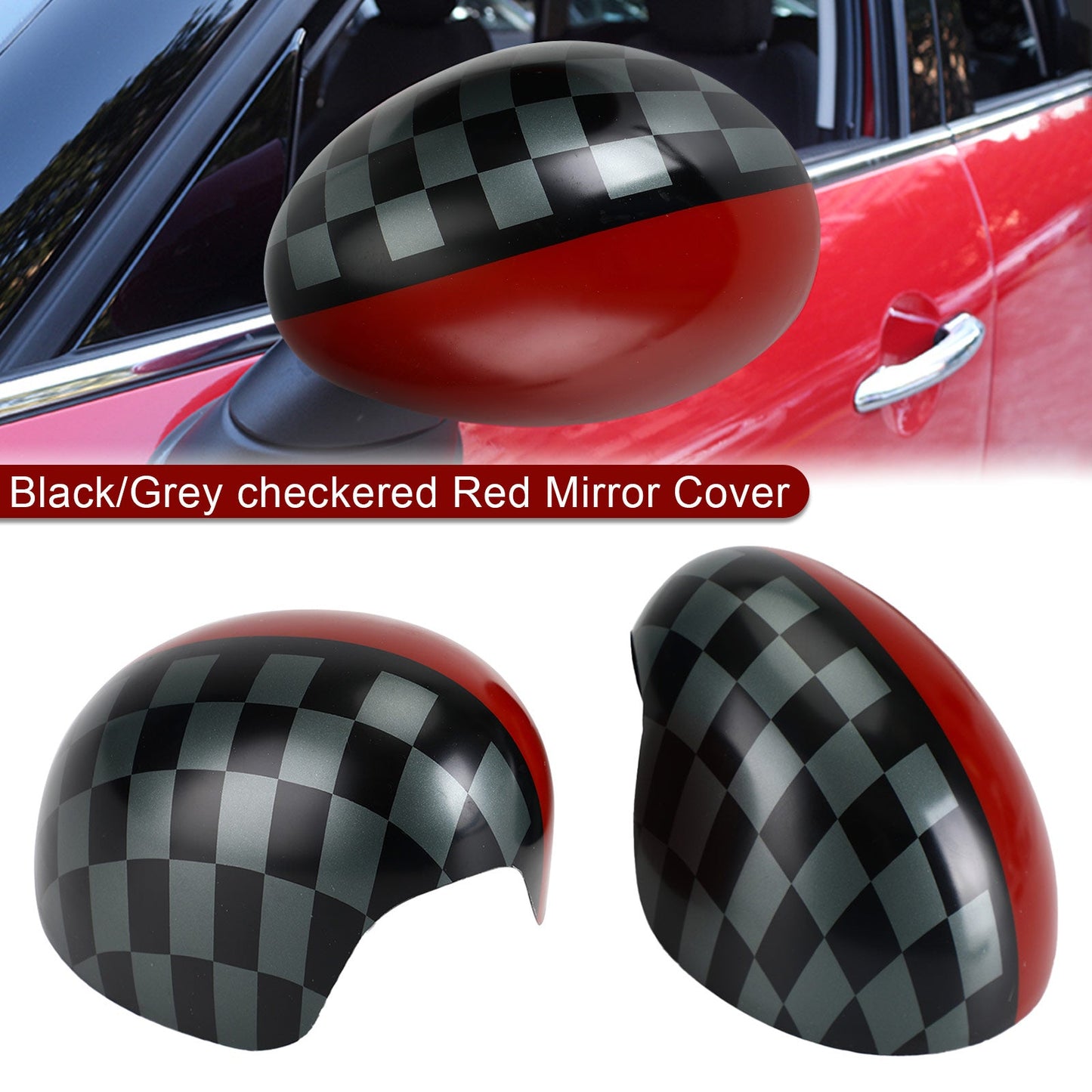 Coques de rétroviseurs rouges à carreaux noirs/gris pour Mini Cooper Hardtop F55 F56