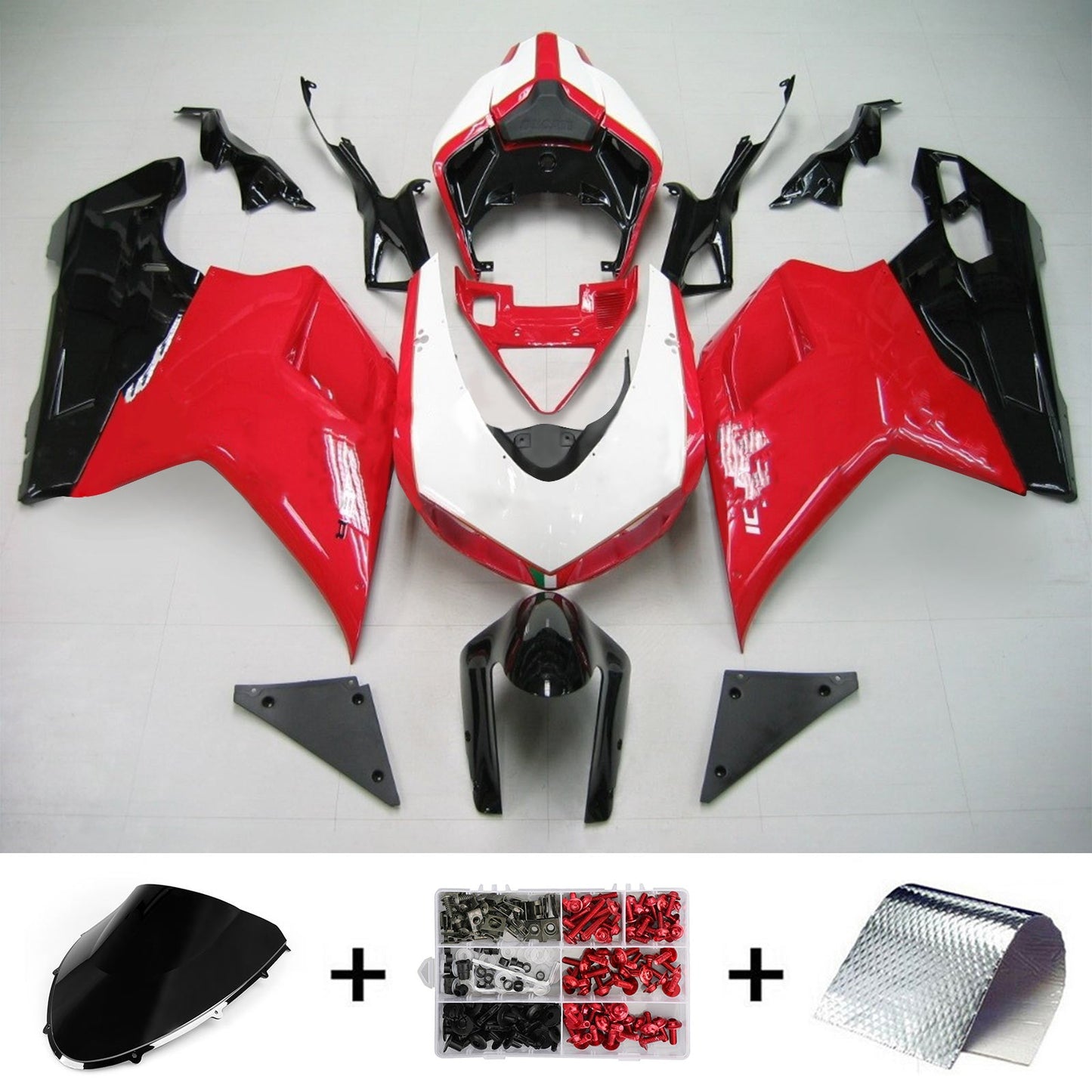 Amotopart Ducati 2007-2011 1098/1198/848 Kit de carénage noir rouge