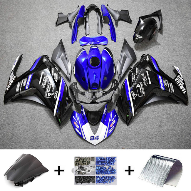 Kit de vente Amotopart Yamaha 2014-2018 YZF R3 &amp; 2015-2017 YZF R25 Kit de carénage noir bleu