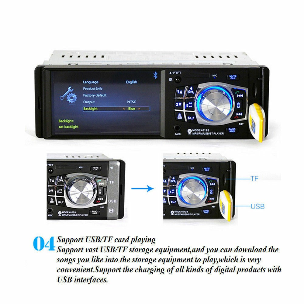 4,1 Zoll HD 1Din Bluetooth In-Cash Autoradio MP5 Player FM MIT Kamera