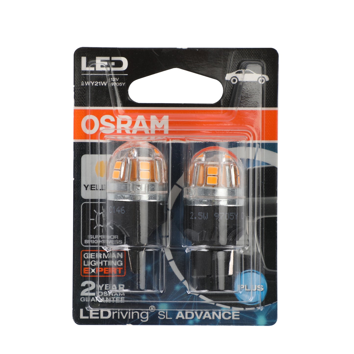 2x Für OSRAM 9705Y Car Auxiliary Bulbs LED WY21W 12V2.5W WX3x16d