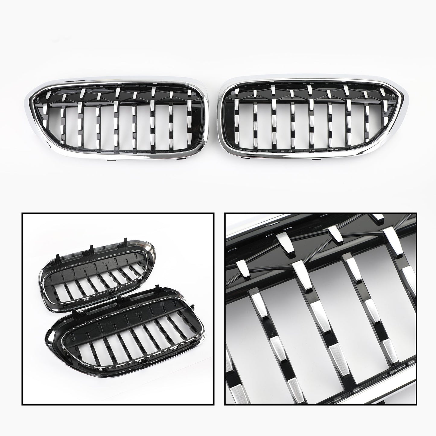 Pair Chrome Diamond Style Frontgrill Fit für die BMW 5-Serie G30 G38 2017-2019 Generikum generika