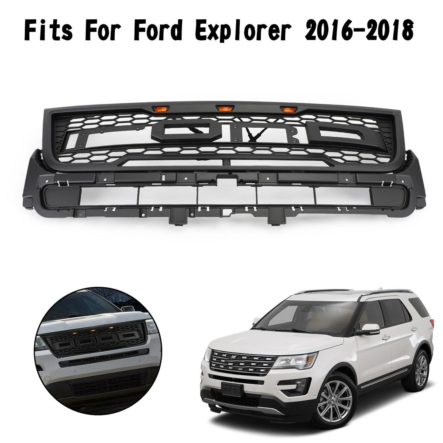 Ford Explorer 2016-2017 Grille de pare-chocs avant supérieur Ford avec lumières Noir