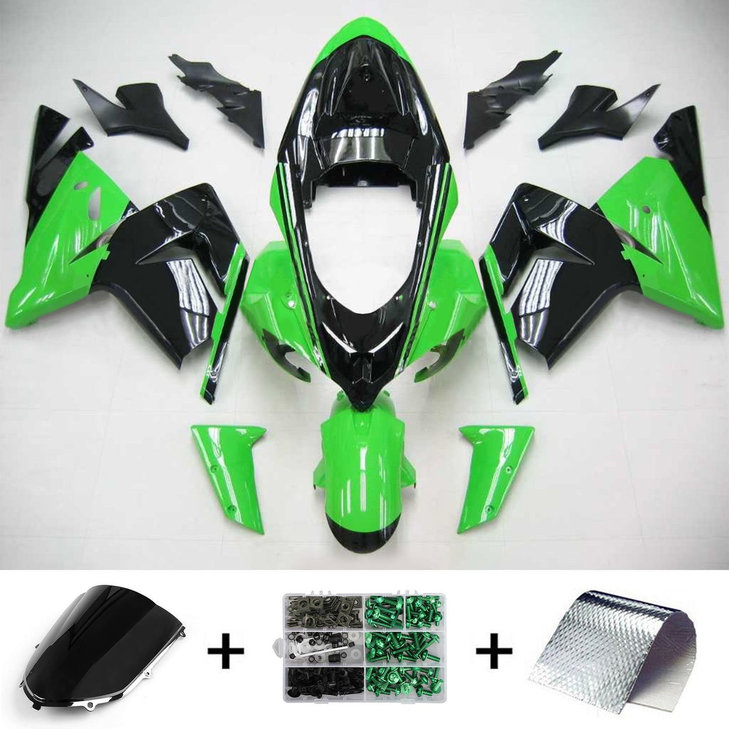 Amotopart Kawasaki 2004-2005 ZX10R Schwarzes Green Verkleidungskit