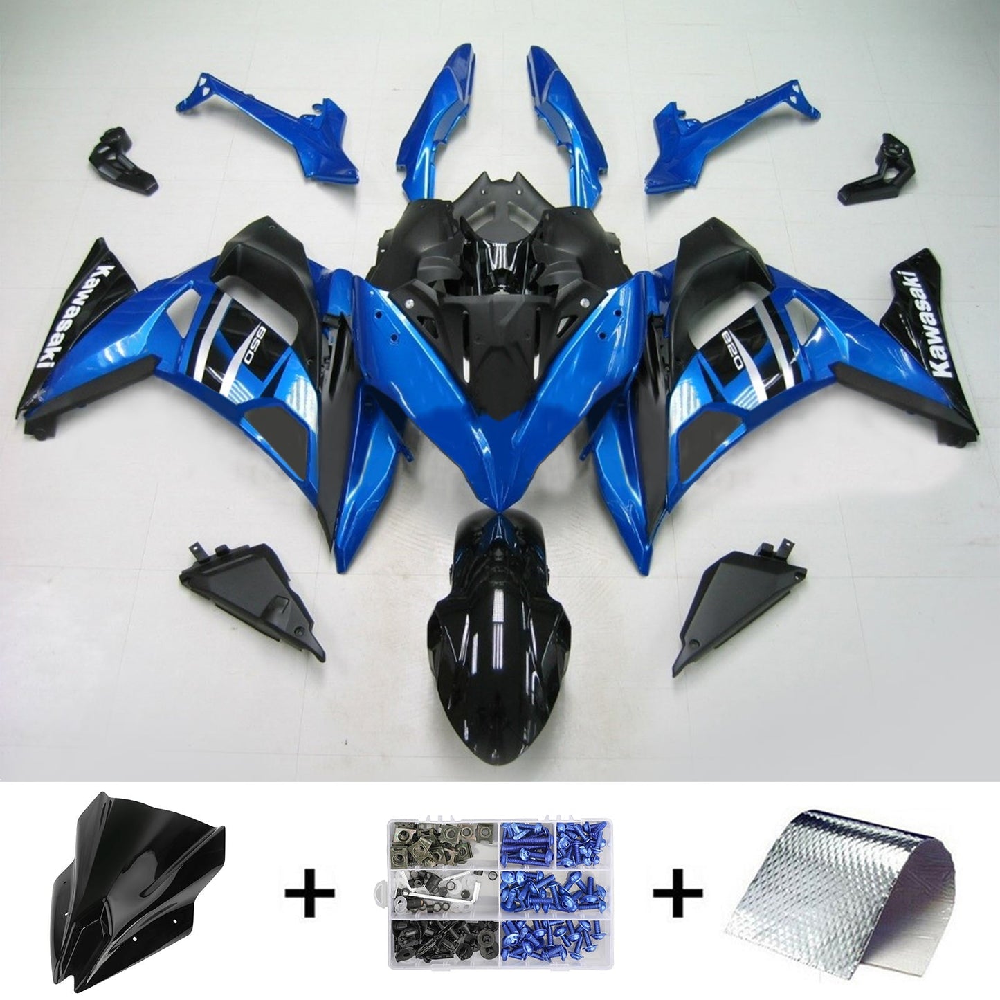 Amotopart Kawasaki ER6F/Ninja650r 2017-2019 Kit de carénage bleu brillant