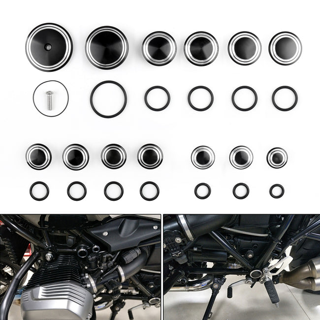 13pcs bouchons de bouchon de trou de cadre en aluminium CNC pour BMW R Ninet 2014-2016 noir