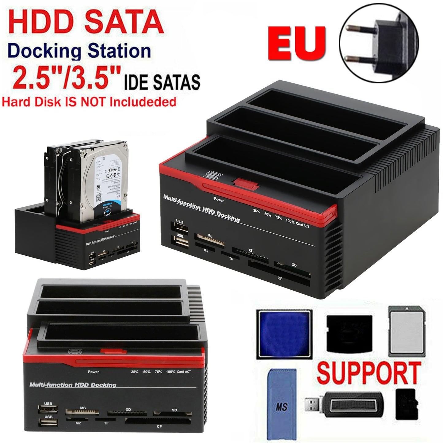 3 IDE SATA 2,5 "3,5" HDD Festplatten -Festplattenklon -Dockingstation -Kartenleser EU