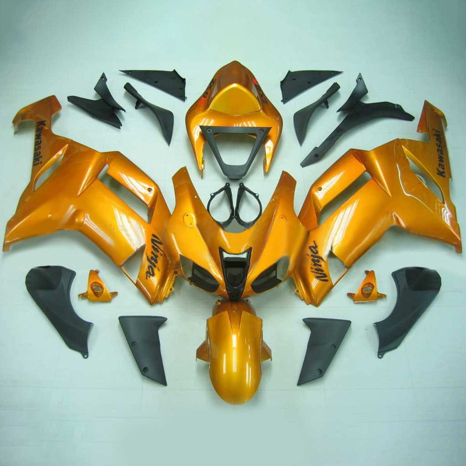 Kit de vente Amotopart Kawasaki 2007-2008 ZX6R 636 Orange avec logos noirs