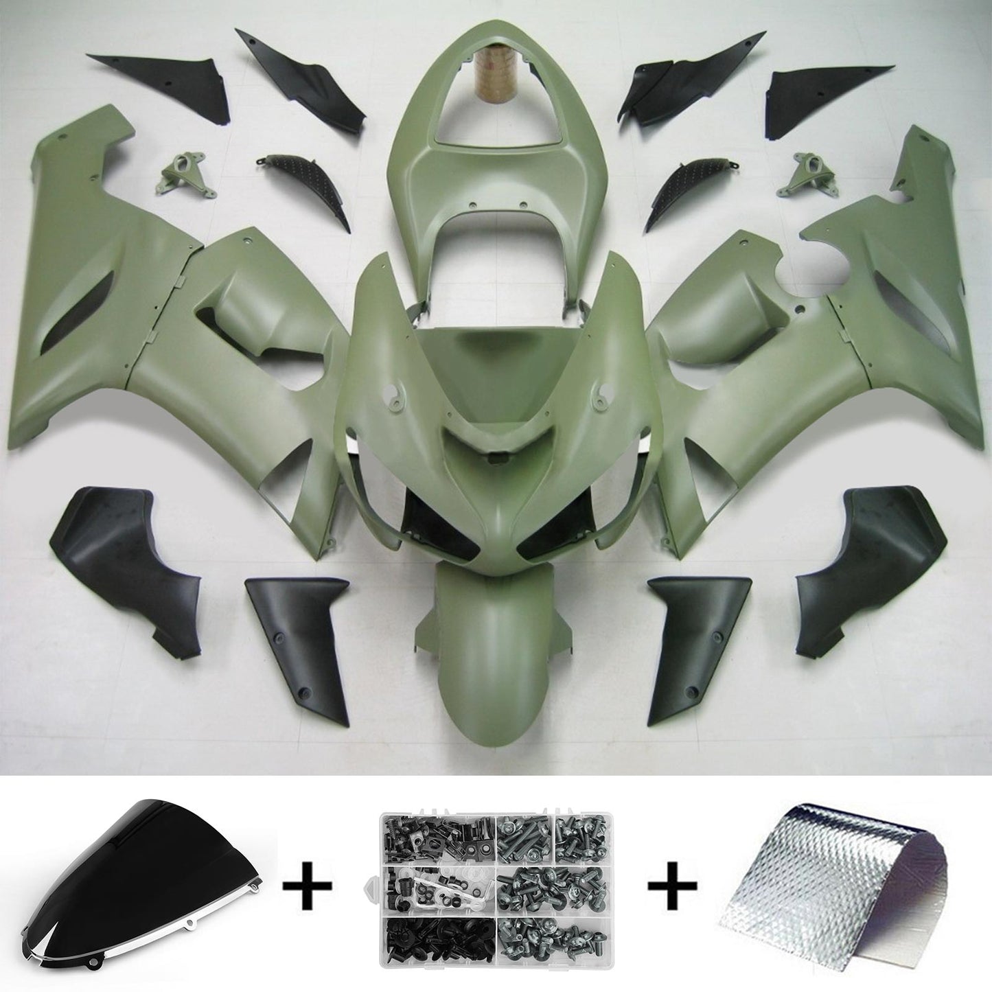 Amotopart Kawasaki 2005-2006 ZX6R 636 Kit de carénage vert grisâtre