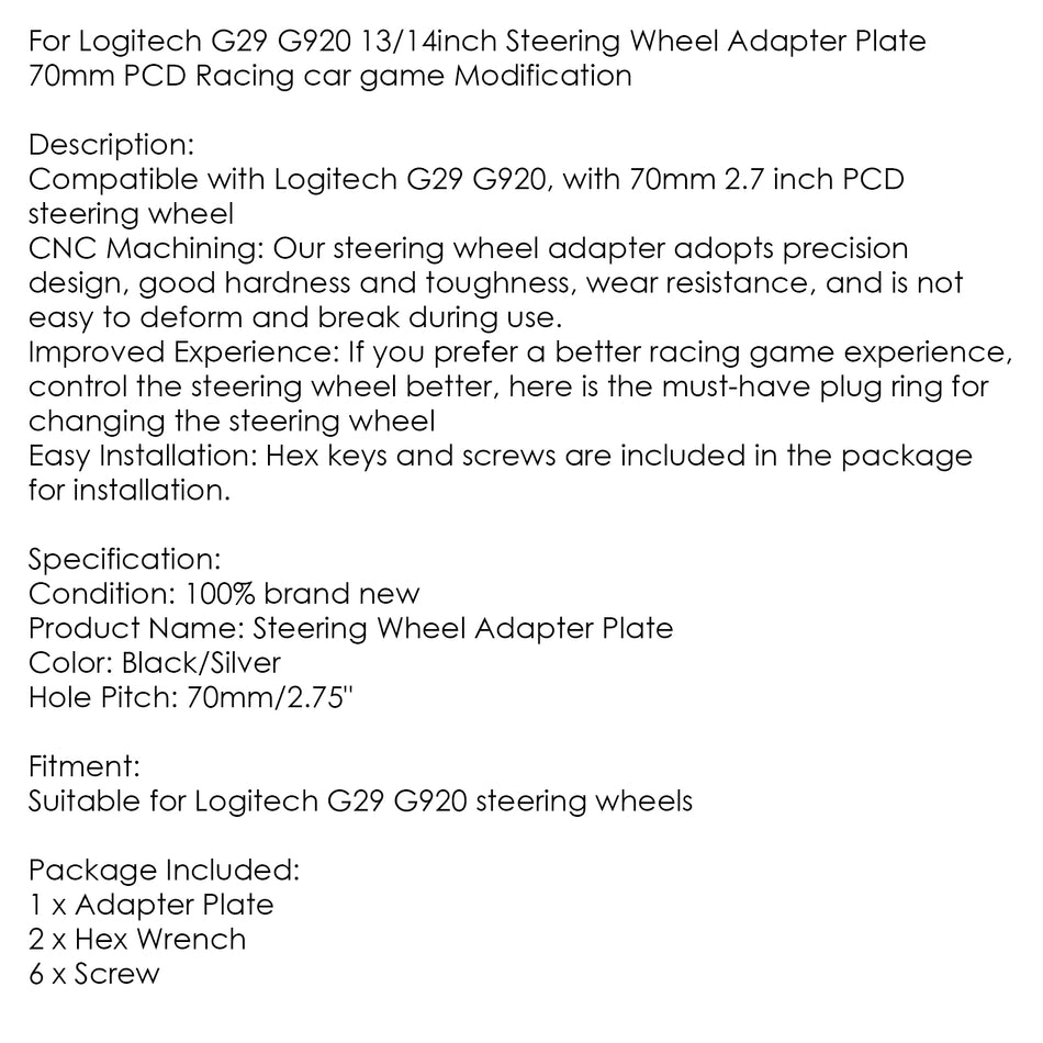 70 mm Lenkrad Adapterplatte für Logitech G29 G920 13/14in Rennspiel Modifikation