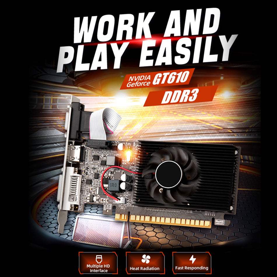 GT610 2 GB separate Grafikkarte, kleines Gehäuse, DDR3-Speicher, VGA-Computer-Desktop