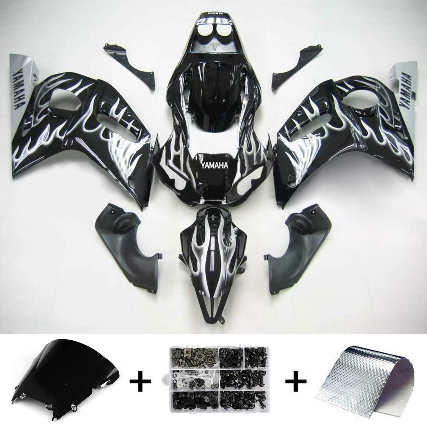 Amotopart Yamaha 1998-2002 YZF 600 R6 Schwarzes Splitterverkleidungskit