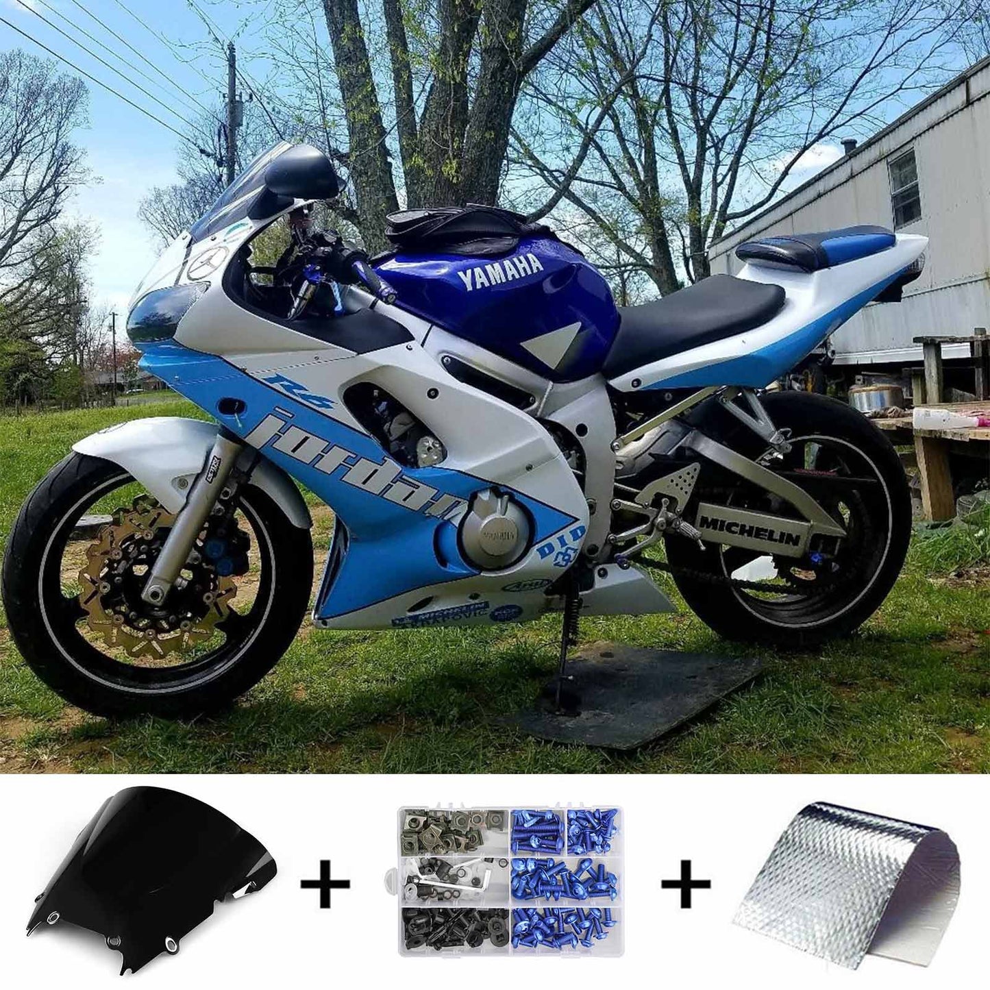 Amotopart Yamaha 1998-2002 YZF 600 R6 Blue White Abzugskit