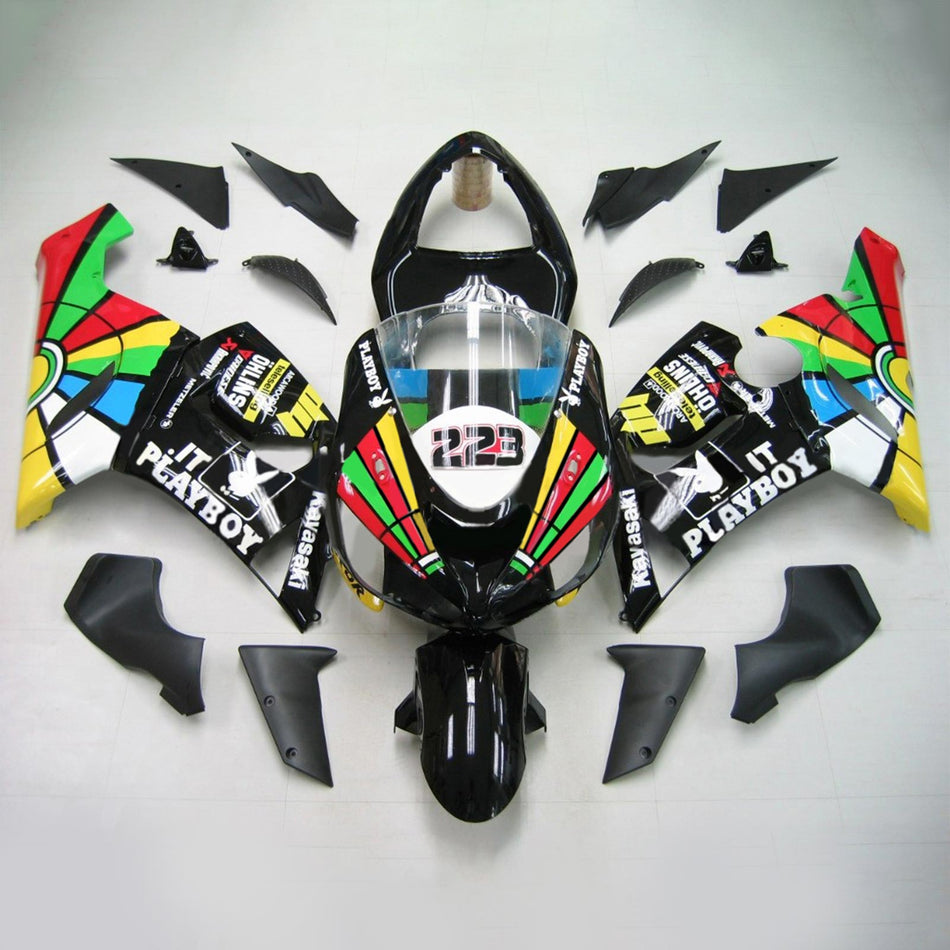 Amotopart Kawasaki 2005-2006 ZX6R 636 Buntes Playboy-Verkleidungskit