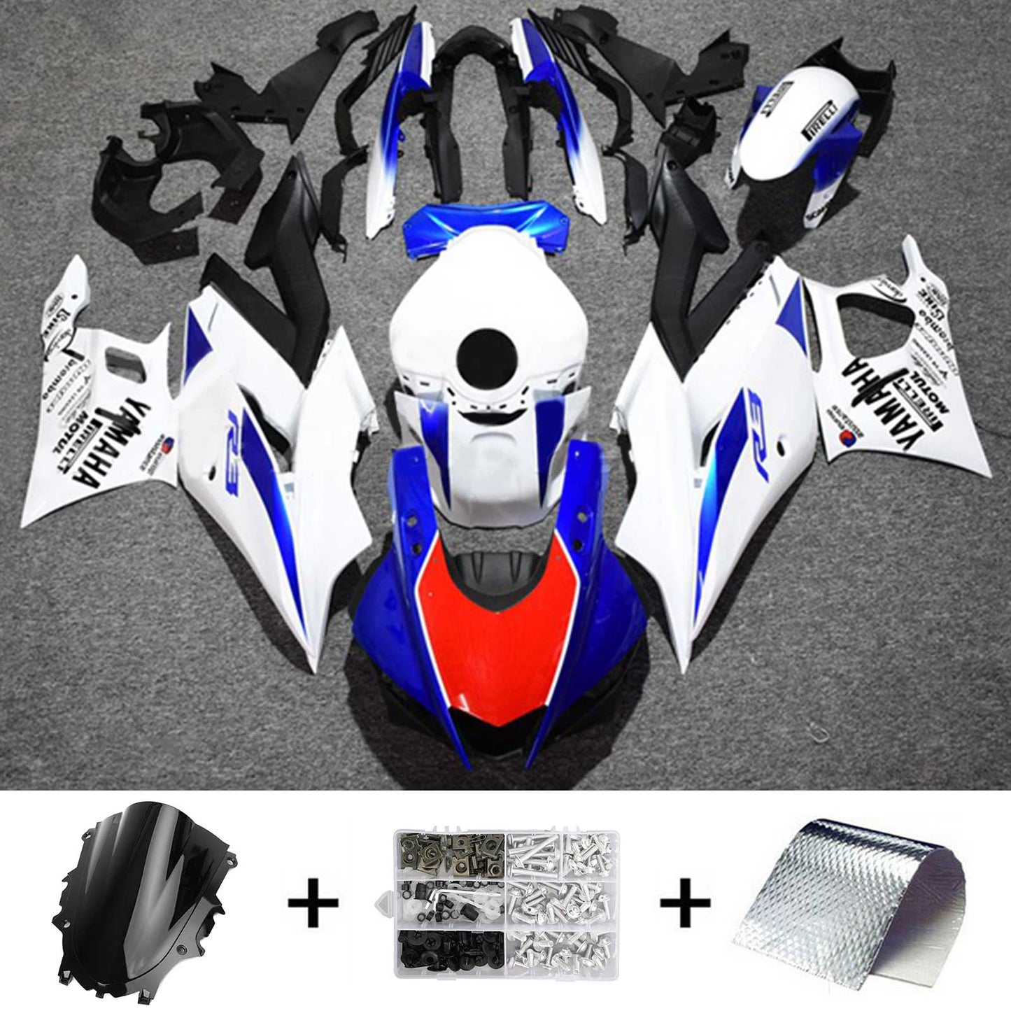 Amotopart Yamaha 2019-2021 YZF R3/YZF R25 Schwarz wei? rote Verkleidung Kit