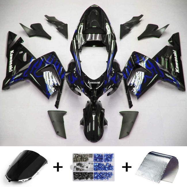 Amotopart Kawasaki 2004-2005 ZX10R Schwarz mit Blue Line Abzugskit