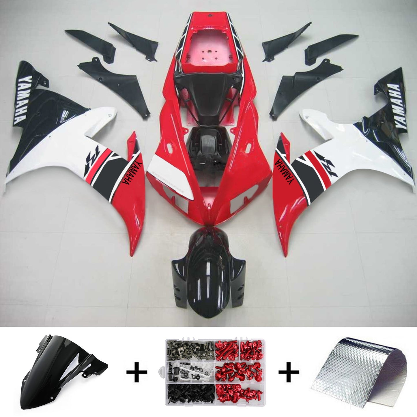 Amotopart Yamaha 2002-2003 YZF 1000 R1 White Black Red Fearing Kit