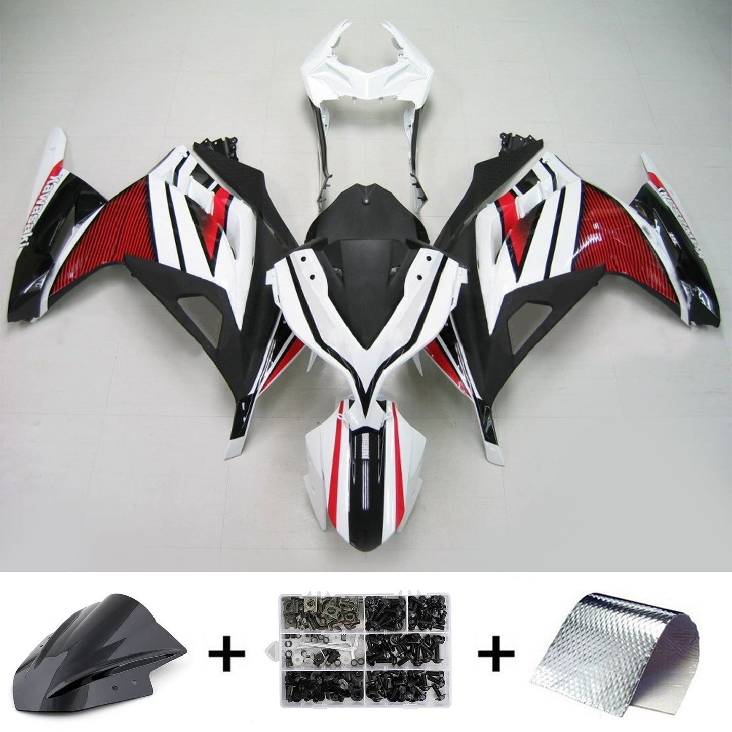 Amotopart Kawasaki 2013-2017 EX300/Ninja300 Black White Red Fearing Kit