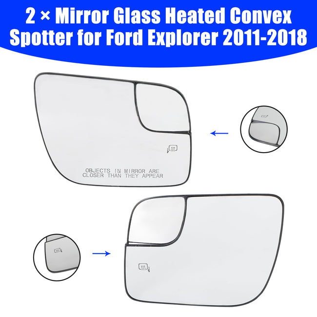 2 × Ford Explorer 2011-2018 Miroir Convexe Spotter Chauffant