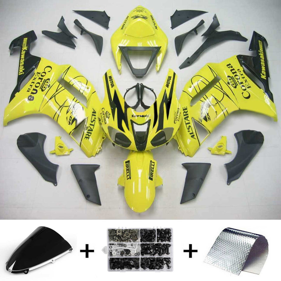 Amotopart Kawasaki 2007-2008 ZX6R 636 Jaune avec kit de garniture de ligne noire