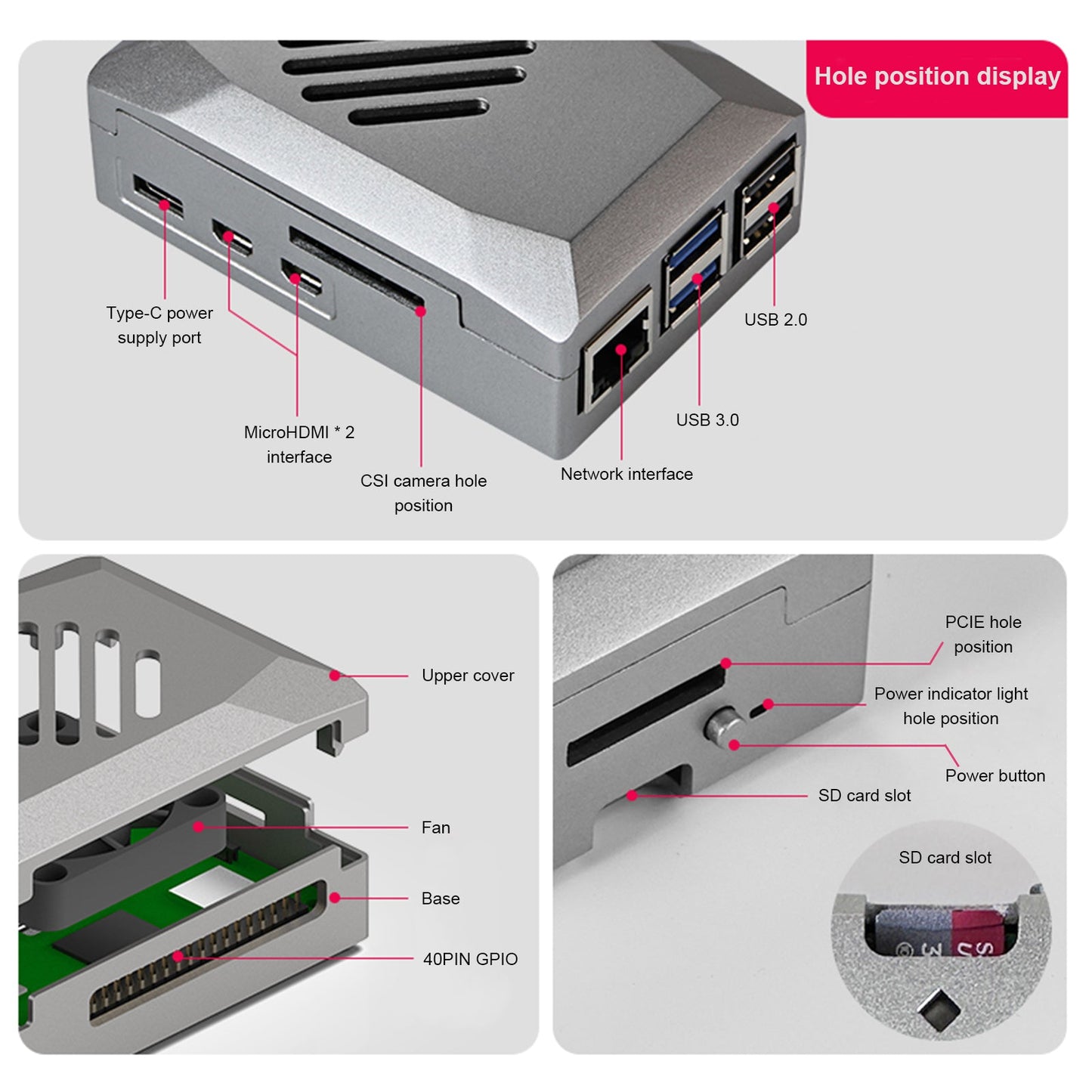 Silver Shadow Shell Raspberry pi5 Schutzbox, ABS-Material, Drehzahlregelung, Lüfter