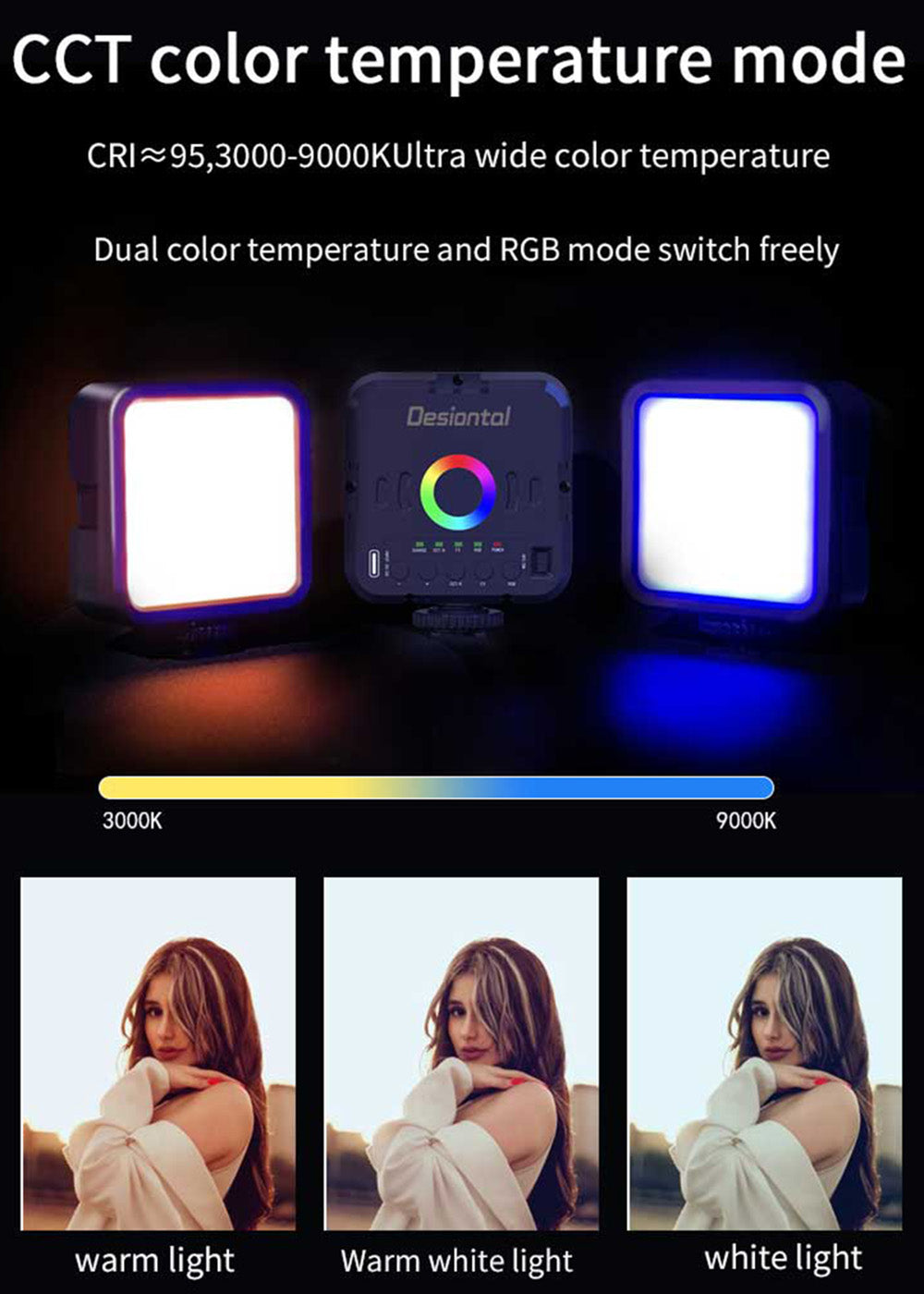 Taschen-RGB-Vollfarb-LED-Videoleuchte mit 3000–9000 K, Fotografie-Fülllampe, VLog