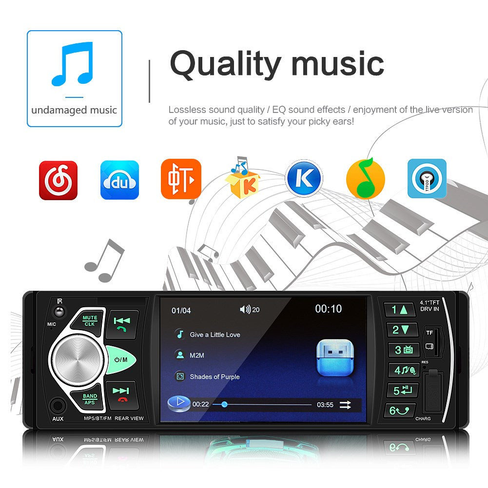1Din 4.1in Autoradio Stereo Bluetooth FM USB Aux Audio MP5 Player + Kamera