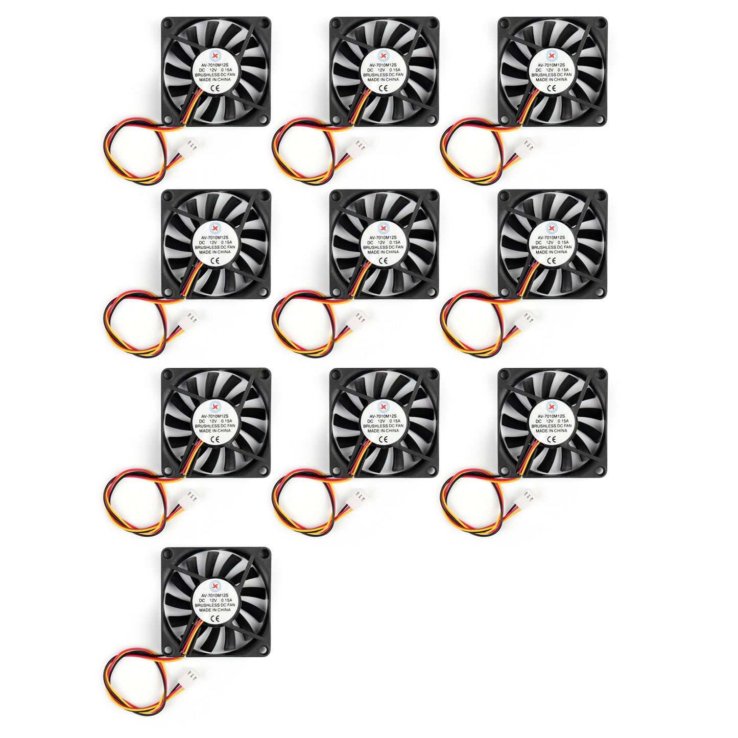 10PCS DC Brushless Refroidissement PC Ordinateur Ventilateur 12V 7010s 70x70x10mm 0.15A 3pin Fil