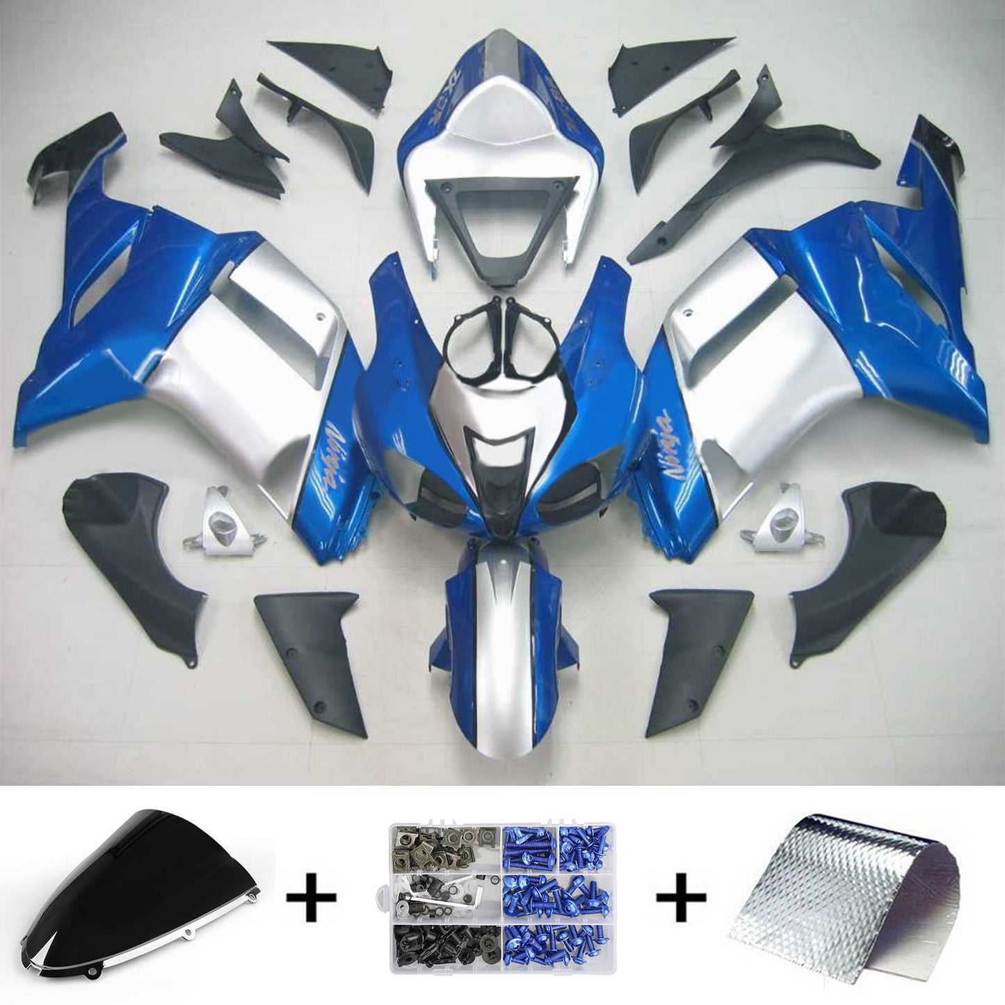 Kit de peur du ruban bleu Amotopart Kawasaki 2007-2008 ZX6R 636