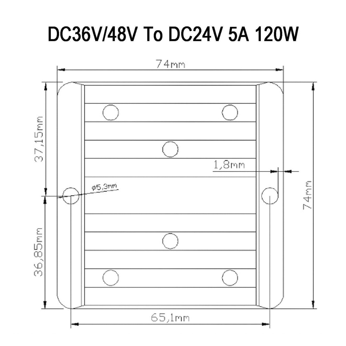 5A wasserdichter DC/DC-Wandler, Netzteilregler, 36 V/48 V, stufenlos auf 24 V